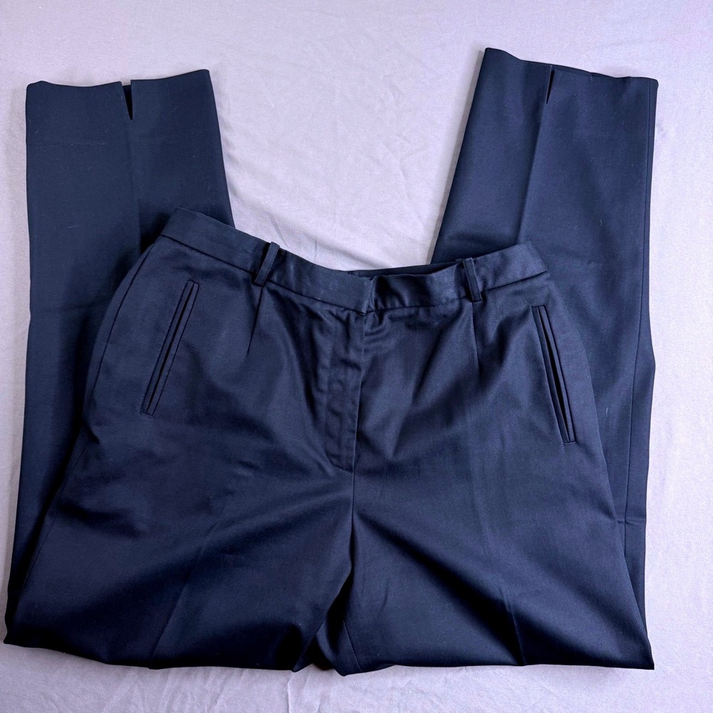 Carlisle Womens Navy Blue Cotton Blend Tailored Straight Leg Slit Hem Pants 10